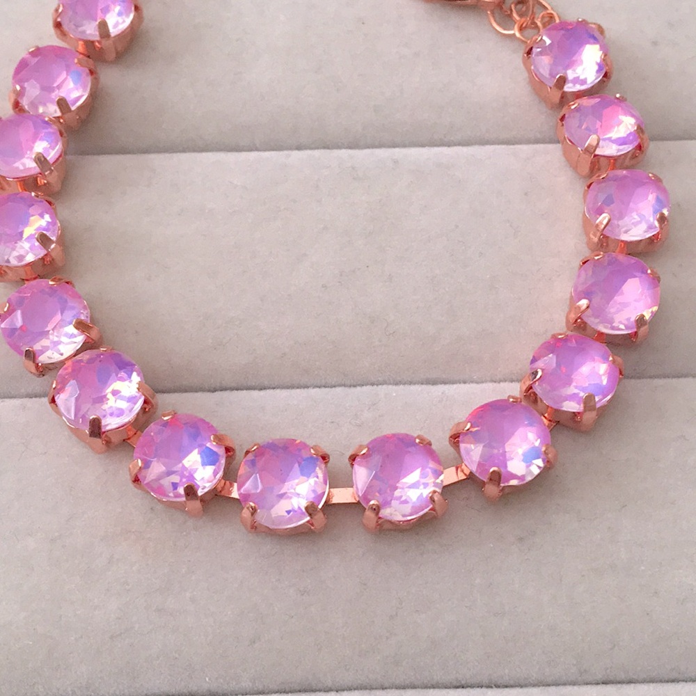 Pink-Purple Opal Aurora Borealis + Rose Gold Crystal Tennis Bracelet - Picture 9 of 10